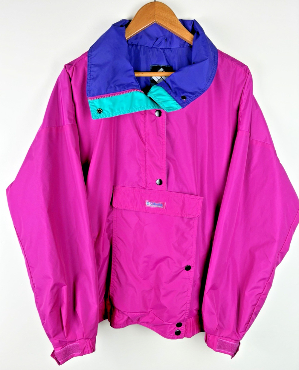 Vintage Columbia Womens XL Radial Sleeve Windbreaker Pink Purple Teal Nylon